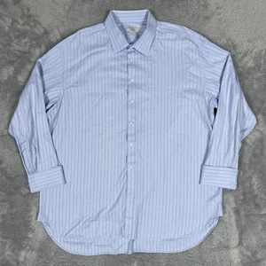 Charles Tyrwhitt Dress Shirt Men's 20/37 Blue Button Up French Cuffs Herringbone - Picture 1 of 9
