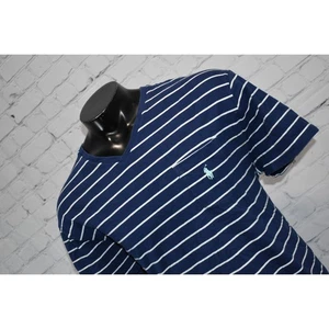 Polo Ralph Lauren T-Shirt Cotton Mens Size XL Classic Fit Blue White V-Neck - Picture 1 of 5