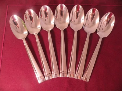 Set Of 7 Oval Soup Spoons Oneida AMSTERDAM Stainless Flatware 7 1/8" - Image 1 of 4