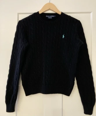 Suéter POLO Ralph Lauren tejido con cable para mujer grande negro turquesa azul jugador Foto 1 de 4