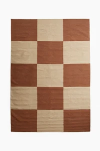 H&M Woven Checked cotton Large Rug in Brown L350 x W250cm - Picture 1 of 15