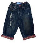 OLD NAVY Boys LOOSE AMPLE ADJUSTABLE WAIST Patchwork Dark Jeans 12-18 Months
