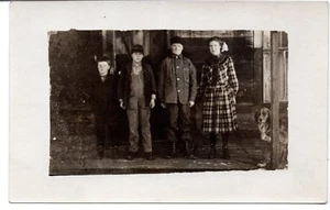 DOG RPPC Girl 3 BOYS Bib Overalls DENIM JACKET AZO Vintage Real Photo Postcard - Bild 1 von 2