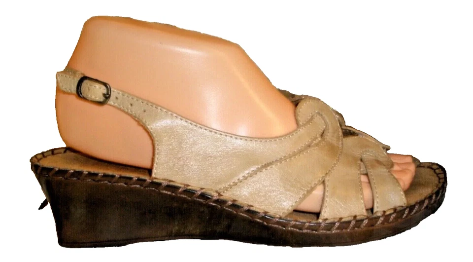ZUECOS CABEZA DE PATO MARRÓN TOSTADO CUERO CUÑA SANDALIAS CONFORT MULAS PUNTERA ABIERTA 8M Foto 1 de 4