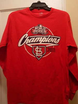 Camiseta STL Cardinals Serie Mundial 2011 Manga Larga, MLB, Para Hombre Talla Mediana, Roja Foto 1 de 3