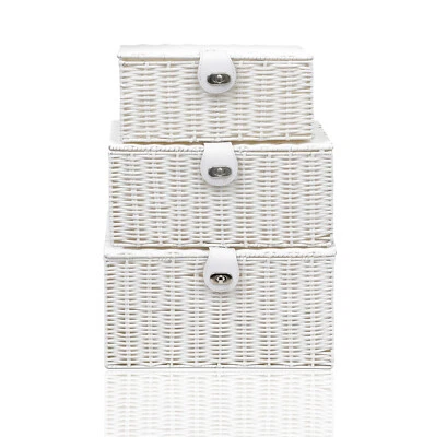 Storage hamper Basket Box Set of 3 White Resin Woven - Image 1 of 4