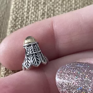 Genuine Pandora Silver & 14ct Gold Badminton Shuttlecock Charm - Picture 1 of 6