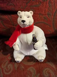 Coca Cola Polar Bear 6 “ Scarf Plush Arctic Coke Soda Pop Hard Head & Paws Rare - Picture 1 of 3