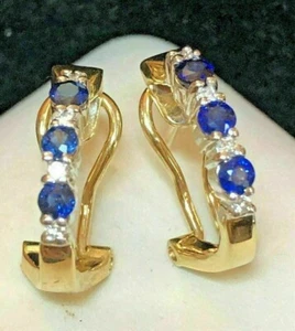 2Ct Round Cut Lab-Created Sapphire Women Hoop Earring 14k Yellow Gold Plated - Picture 1 of 5