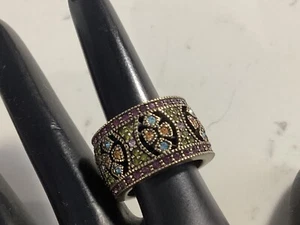 AUTHENTIC SIGNED HEIDI DAUS (7) MULTI COLOR CRYSTAL THICK BAND RING NR - Picture 1 of 6