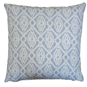Santorini Linen Blend Cushion. Blue & White Trellis Design. 17x17" Square - Picture 1 of 3