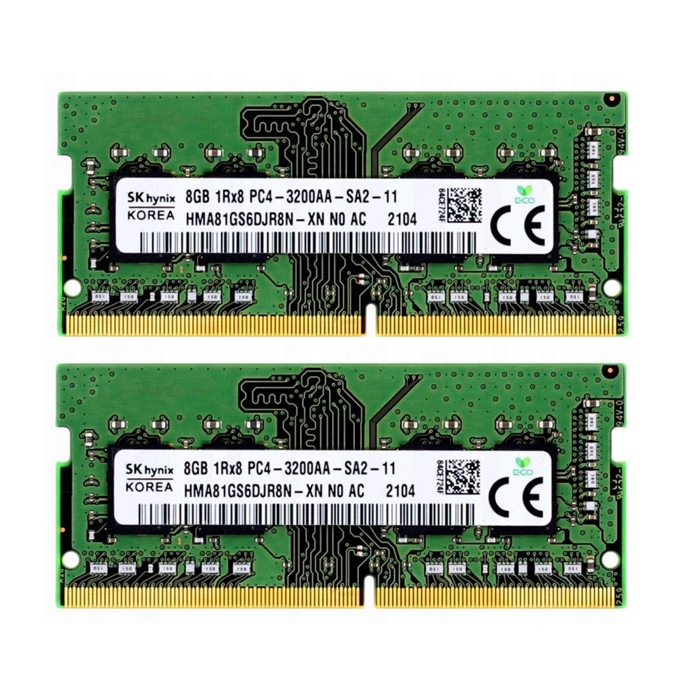 Hynix 16GB (2X8GB) DDR4 3200MHz PC4-25600 1RX8 SODIMM Memory Ram HMA81GS6CJR8N - Image 1 of 4