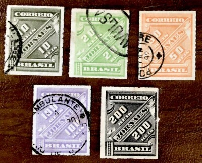 Estampillas de Brasil Sc P10-P14 usadas y como nuevas estampillas de periódico montadas Foto 1 de 3
