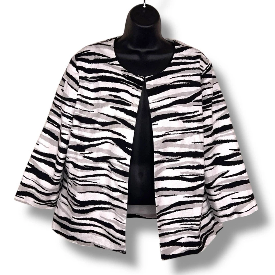 Blazer Talla 12 Chicos 2 Negro Blanco Cebra Forrado Algodón Estampado Animal Frente Abierto Foto 1 de 4