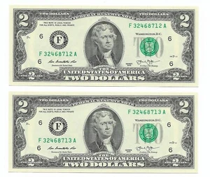 ATLANTA FRN 2013 $2. 2 billetes consecutivos, nítidos y sin circular. - Imagen 1 de 2