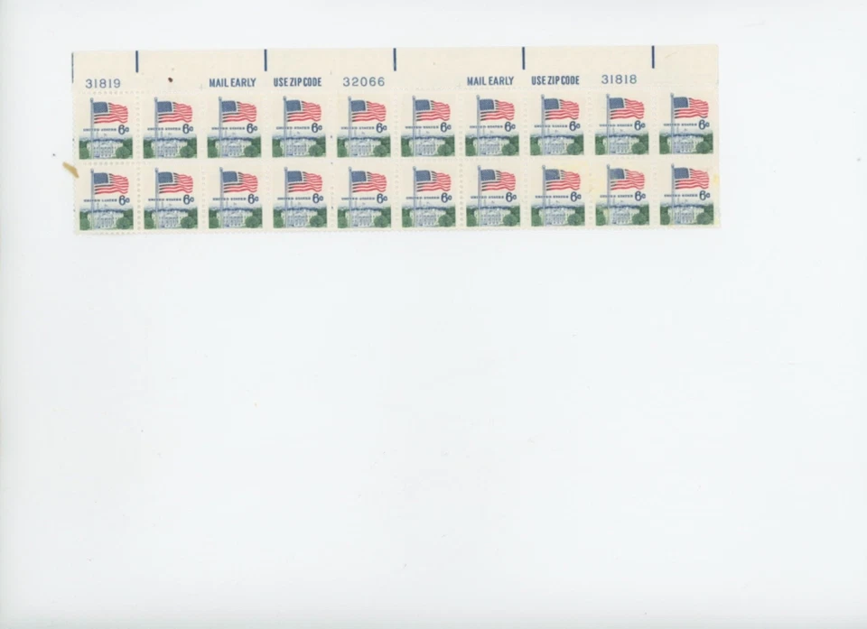 Heavy Inking EFO Flag Over White House Mint NH 20 stamp block use zip code  mb32 - Image 1 of 1