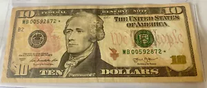 USA 10 Dollar Green Seal Star Note 2013 RGR / JJL #MB00592872* - Picture 1 of 2