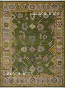 Handmade Antique Olive Geometric Floral Rug 8x10 Area Rug | Customizable Carpet - Picture 1 of 8