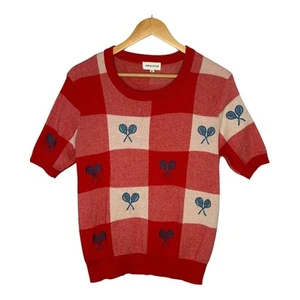 Anthropologie Pepaloves Tennis Sweater Red Short Sleeve Women Size Medium - Picture 1 of 8