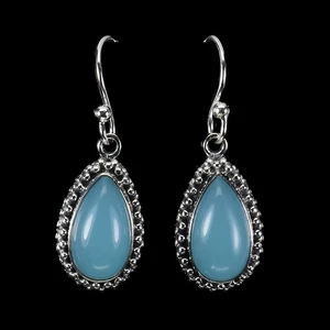 925 Sterling Silver Earrings Pear Dyed Chalcedony 14x8mm Gemstone Jewelry - Picture 1 of 13