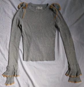 Urban Outfitts Gray Sweater Frilly Sleeves Yellow Accents Boho Women's XS - Picture 1 of 10