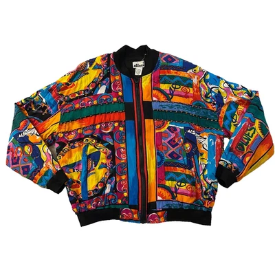 EFFECI женщин M винтажный геометрический бисером цветной молнии Bomber куртка 80-х ретро - Изображение 1 из 4