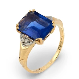 Viktorianischer Ring 2,51 Karat Saphir Diamant 10 Karat Gelbgold - Bild 1 von 7