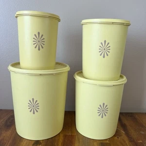 TUPPERWARE 4 Stacking Nesting Canister Storage Set w/Lids Harvest Gold Lot Vtg - Picture 1 of 9