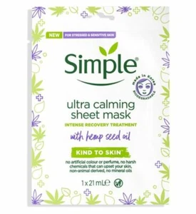 SIMPLE Ultra Calming Facial Mask Sheet, intense recovery treatment Hemp seed Oil - Picture 1 of 2