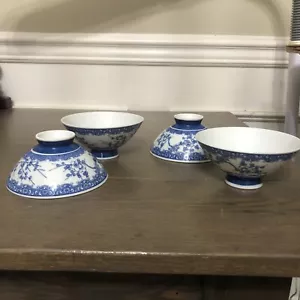 4 Gourmet Himark Kitchen White Blue Rice Bowls Chinoiserie Cherry Tree Flower - Picture 1 of 8