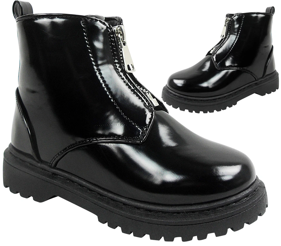 Girls Childrens Low Heel Front Zip Goth Punk Casual Party Ankle Boots Shoes Size - Image 1 of 1