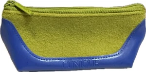 VTG RETRO CLINIQUE MAKE-UP PENCIL COIN BAG POUCH LIME GREEN BLUE FAUX LEATHER - Picture 1 of 9