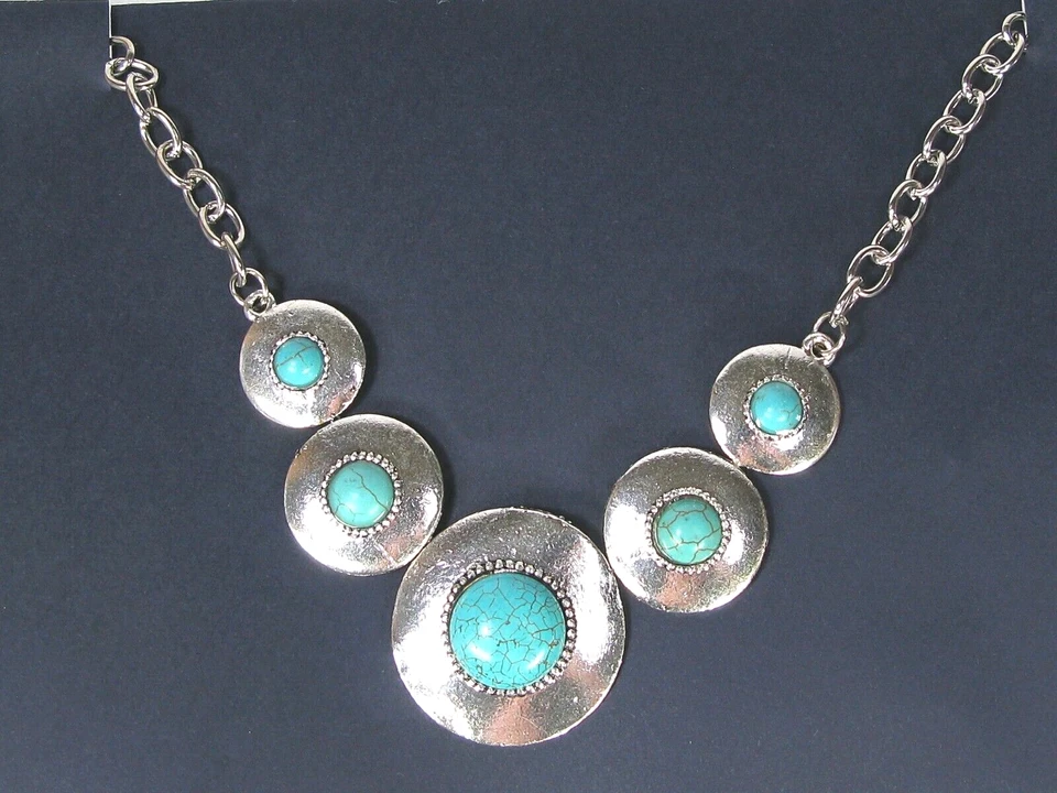Edelstein Halbedelstein Collier Halskette Howlith türkis silber 45cm-50cm Nr.2 - Bild 1 von 1