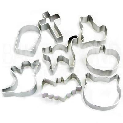 JUNHAO-SHOP 8x Halloween Shaped Metal Cookie Cutters Ghost Cat Pumpkin Bat Cross Grave Shape