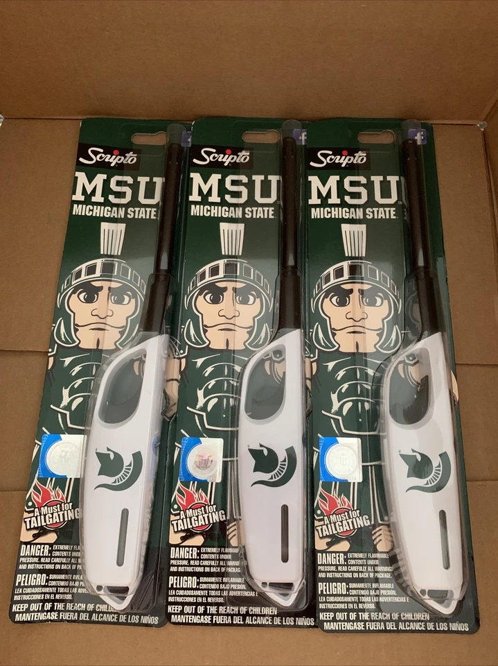 New Scripto Michigan State 3PK BUTANE LIGHTER Torch Tailgate BBQ Grill Fireplace