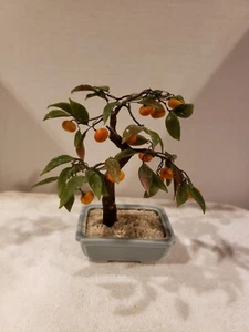 Tangerine Bonsai Tree Jade Hardstone Gemstone Fruit Orange Andrea Glass Japan 7" - Picture 1 of 8