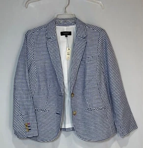 Talbots Ladies Blazer Jacket Blue/White Plaid 12 - Picture 1 of 8