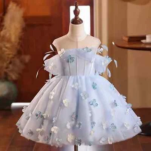 Elegant Blue Girl Bridesmaides Dresses Princess Kids Birthday Party Pageant Gown - Picture 1 of 12