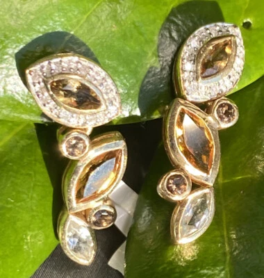 Vintage Diamond Earrings Estate Fine Jewelry Pre-Owned Citrine 14K Gold Dangle - Image 1 of 4