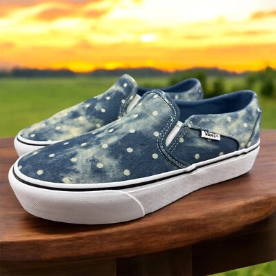 Vans Women's Off The Wall Denim Dots Slip On Sneakers Size 11 Blue Skate Shoes - Image 1 of 4