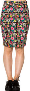 Banned BROOKE Mexican Skull Aloha Hibiscus Pencil Skirt ROCK Rockabilly