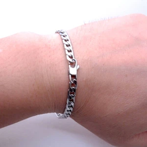 6mm Stainless Steel Bracelet Men Curb Cuban Link Chain Silver Jewelry Waterproof - Picture 1 of 12