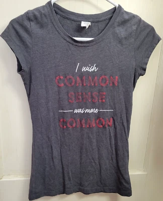 Women's Hybrid Size Small Gray/Grey Graphic T-Shirt "I Wish Common Sense" - Image 1 of 3