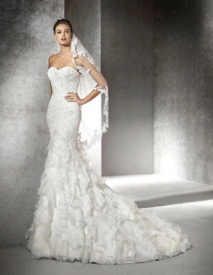 San Patrick Eresma Mermaid Wedding Ball Gown Dress 14 Lace Ruffles Ruching Beads - Image 1 of 4