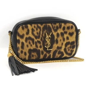 Authentic Saint Laurent Leather Lou Shoulder Bag Leopard H4.7inxW7.4inx1.5in - Picture 1 of 10