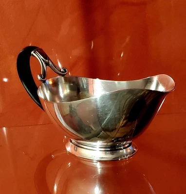 VINTAGE COHR DENMARK ATLA SILVER PLATE GRAVY BOAT BLACK HANDLE. PRE-OWNED  - Image 1 of 4