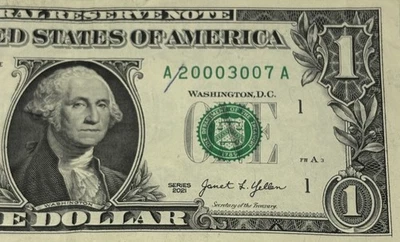 Birthday Note July 30 2000 Fancy serial number one dollar billA20003007A FW - Image 1 of 4