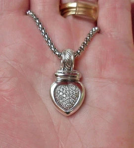 Retired David Yurman Diamond Heart Pendant w/Chain - 18K/925 - Gift Boxed - Picture 1 of 10