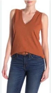 Camiseta sin mangas Madewell Whisper de algodón con cuello en V, naranja quemado, talla 1X - Imagen 1 de 8