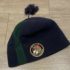 Polo Ralph Lauren Cookie Patch Fleece Green Blue Beanie Cap Hat - Picture 1 of 4
